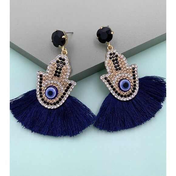 Rhinestone Fringe blue Earrings - Picture 2 of 2